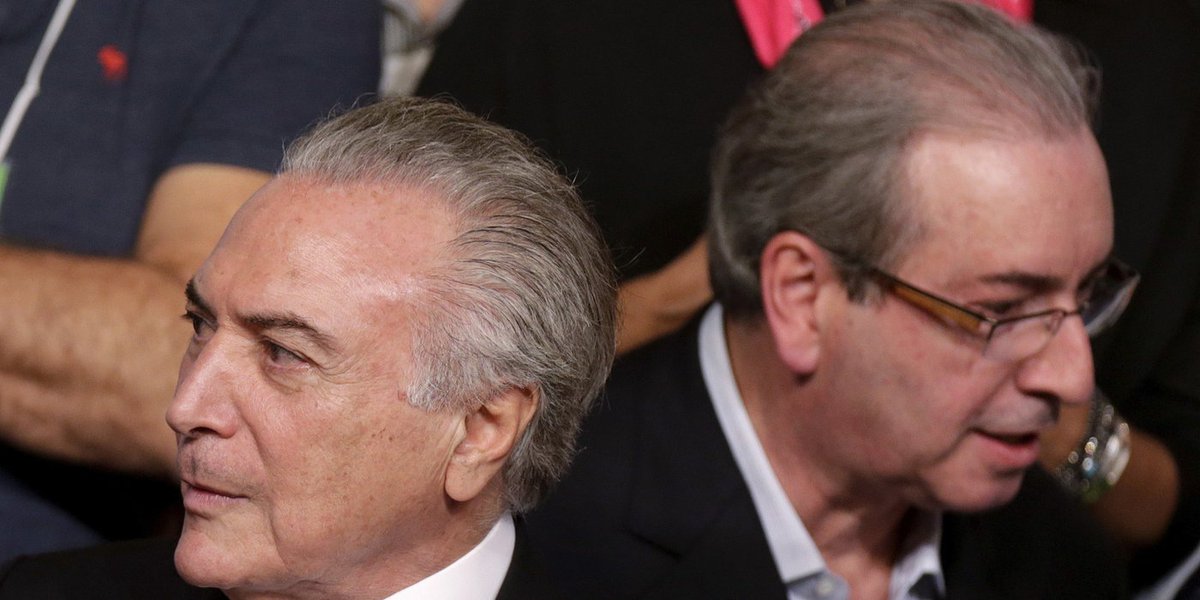Brazil's Vice President Michel Temer (L) is seen near President of the Chamber of Deputies Eduardo Cunha during the Brazilian Democratic Movement Party (PMDB) national convention in Brasilia, Brazil, March 12, 2016. REUTERS/Ueslei Marcelino