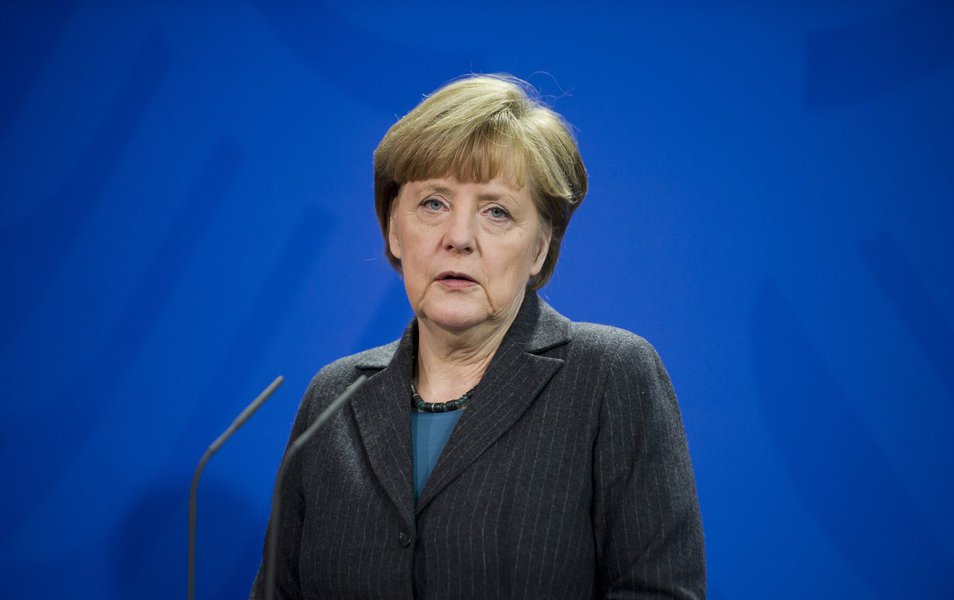 German Chancellor Angela Merkel addresses the media during a joint press conference as part of a meeting with Prime Minister of Singapore Lee Hsien Loong at the chancellery in Berlin, Germany, Tuesday, Feb. 3, 2015. (AP Photo/Steffi Loos)