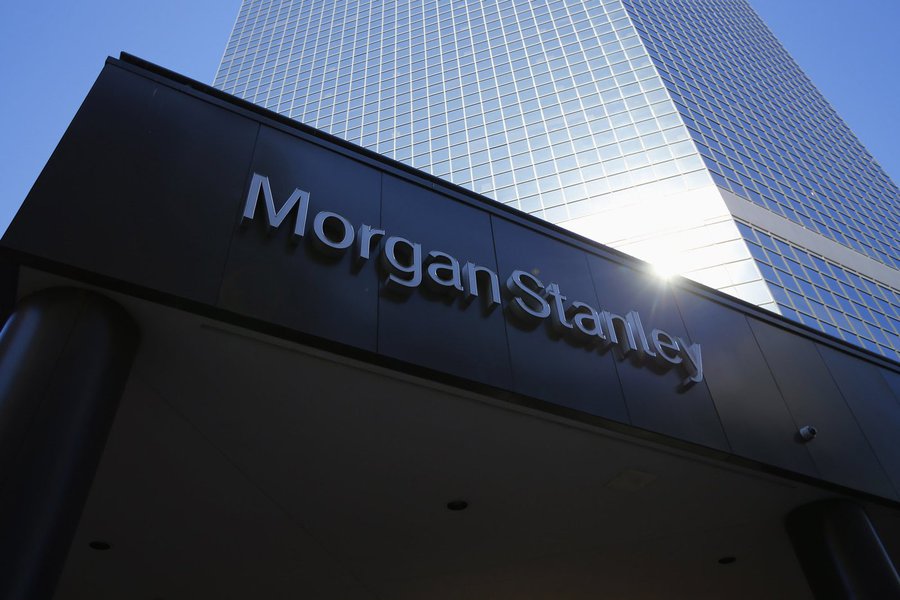 The corporate logo of financial firm Morgan Stanley is pictured on a building in San Diego, California in this September 24, 2013 file photo. Morgan Stanley's risk-weighted assets related to fixed-income trading fell by 2.7 percent last quarter, Chief Fin