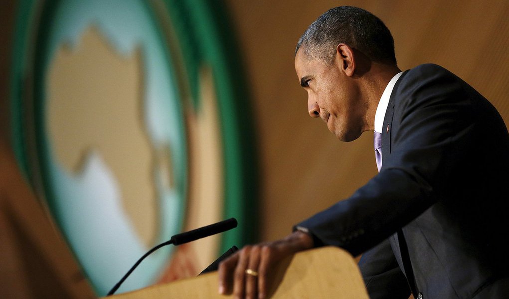 Presidente dos EUA, Barack Obama, durante discurso Ã  UniÃ£o Africana, em Adis Abeba, capital da EtiÃ³pia. 28/07/2015 REUTERS/Jonathan Ernst