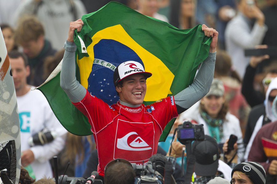 Gabriel Medina of Maresias, Brasil, 17, (pictured) has secured his inaugural ASP World Title Tour victory, taking out the Quiksilver Pro France over Julian Wilson (AUS), 22, in high-performance three-to-four foot (1 metre) waves at La Graviere on Wednesda