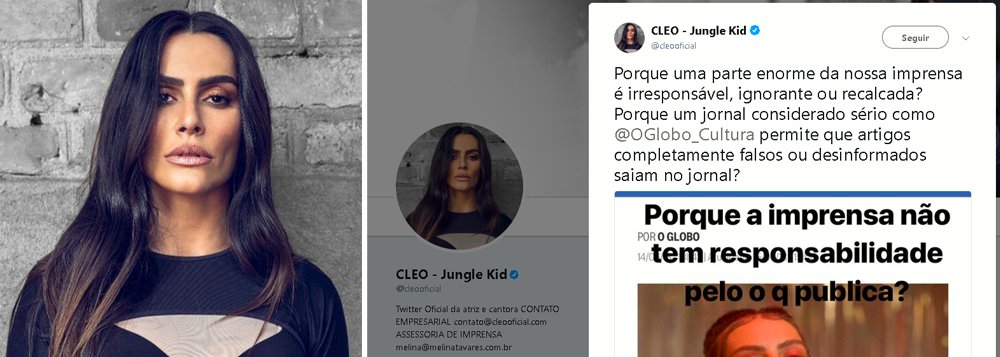 A atriz e cantora Cleo Pires detonou o jornal O Globo após notícia falsa: "imprensa irresponsável"; segundo ela, o veículo publicou palavras que ela não disse em um vídeo postado nas redes sociais