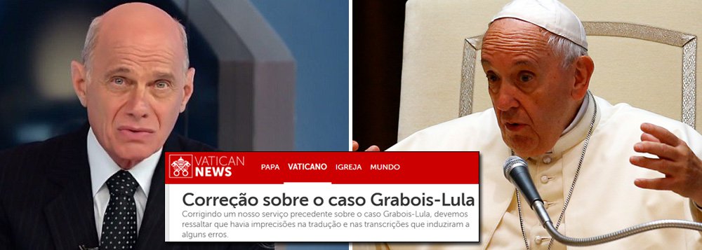 Alheio à retratação do Vaticano, o jornalista Ricardo Boechat partiu para a baixaria contra o 247 nesta quarta-feira, 13; "Tem um site que é um 248, 249, uma besteirada qualquer, [dizendo] 'religioso é impedido de entregar terço abençoado pelo Papa a Lula'. (...) Esse site e outros da mesma linha blá, blá, bla, 'depois de Lula, agora a imprensa brasileira censura o Papa', são uns malucos completos", disse ele em comentário na Band News; além da linguagem chula e preconceituosa, Boechat baseou seu ataque em uma nota do Vaticano que pouco tempo depois foi deletada e substituída por outra, que confirma que o advogado Juan Grabois veio trazer a Lula um terço abençoado pelo pontífice assim como as palavras do Papa