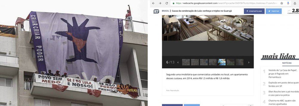 O site R7 apagou reportagem de julho de 2017, quando o apartamento em Guarujá (SP) atribuído ao ex-presidente Lula pela Operação Lava Jato foi mostrado de forma luxuosa; nesta segunda-feira (16), militantes do MTST provaram com imagens que a reforma milionária nunca foi feita e que o apartamento não tem nada de suntuoso; assista a um vídeo que mostra a parte interna do imóvel