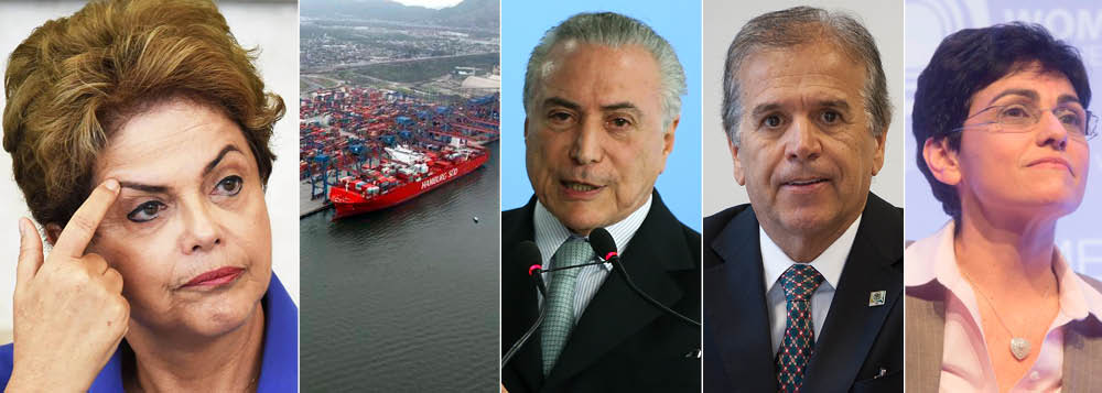 Um dos motivos da queda da presidente Dilma Rousseff foi a questão do Porto de Santos; honesta, ela não pretendia permitir que empresas do setor portuário em dívida com a União, como o grupo Libra, que devia mais de R$ 1 bilhão, renovassem suas concessões; em razão disso, Dilma demitiu o ex-ministro Edinho Araújo, indicado por Michel Temer; no entanto, após o afastamento de Dilma, Temer reconduziu Edinho ao cargo e ele, em seus últimos dias no posto, renovou a concessão do grupo Libra; nesta quinta-feira, a principal executiva do grupo, Celina Torrealba foi presa, Edinho, que é prefeito de São José do Rio Preto (SP) foi chamado a depor e Temer viu seus principais operadores de propinas serem presos