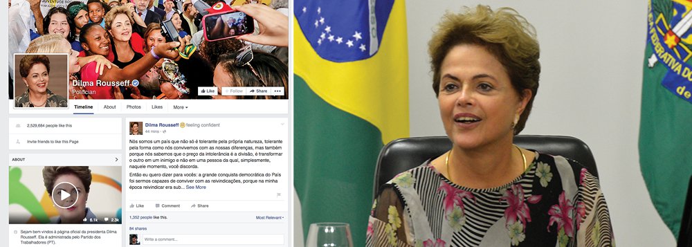 Às vésperas do feriado de Sete de Setembro, quando são esperadas manifestações contra o governo em todo o País, inclusive com ameaças à presidente, Dilma Rousseff volta a destacar sua "tolerância" com as manifestações populares e afirma que "o preço da intolerância é a divisão, é transformar o outro em um inimigo e não em uma pessoa da qual, simplesmente, naquele momento, você discorda"; em texto publicado em sua página no Facebook, Dilma ressalta ainda que "a grande conquista democrática do País foi sermos capazes de conviver com as reivindicações", porque em sua época, lembra, "se manifestar de forma clara contrária ao governo dava cadeia, quando não dava coisa pior"
