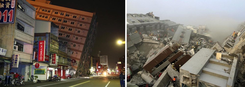 Um forte terremoto atingiu Taiwan no início deste sábado, 6, matando pelo menos 12 pessoas, a maioria em um prédio de apartamentos de 17 andares que desabou; primeira contagem indicava número oito mortos, entre eles um bebê de 10 dias; mais de 200 pessoas foram resgatadas; tremor de magnitude 6,4 atingiu a cidade de Tainan em torno de 4h, no início do feriado do Ano Novo Lunar