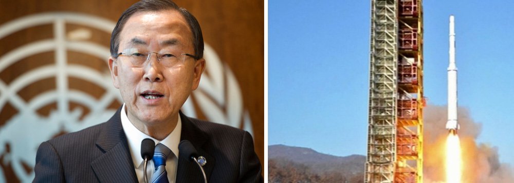 Secretário-geral das Nações Unidas (ONU), Ban Ki-moon, pediu neste domingo, 7, à Coreia do Norte para "parar com as ações provocatórias" e respeitar as suas "obrigações internacionais";  em comunicado, Ban Ki-moon "refirma o seu compromisso em trabalhar com todos os lados para reduzir as tensões" e conseguir a "desnuclearização da península coreana"; já a Coreia do Norte assegura que o lançamento do foguete foi bem sucedido e que colocou em órbita um satélite espacial de observação terrestre