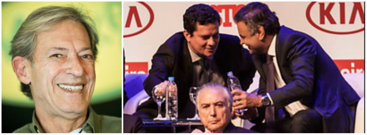 Colunista José Simão faz piada da foto em que o juiz Sérgio Moro e o senador Aécio Neves (PSDB-MG) aparecem aos cochichos: "E sabe o que o Moro perguntou? 'Aécio, você já foi comido?'", simula Simão; Moro: "Você acha que eu ia te prender, mozão?"; simulações de diálogos e legendas dominaram a internet um dia depois da publicação da foto; e Moro, que ontem foi escrachado na Alemanha, reconheceu que a foto foi infeliz