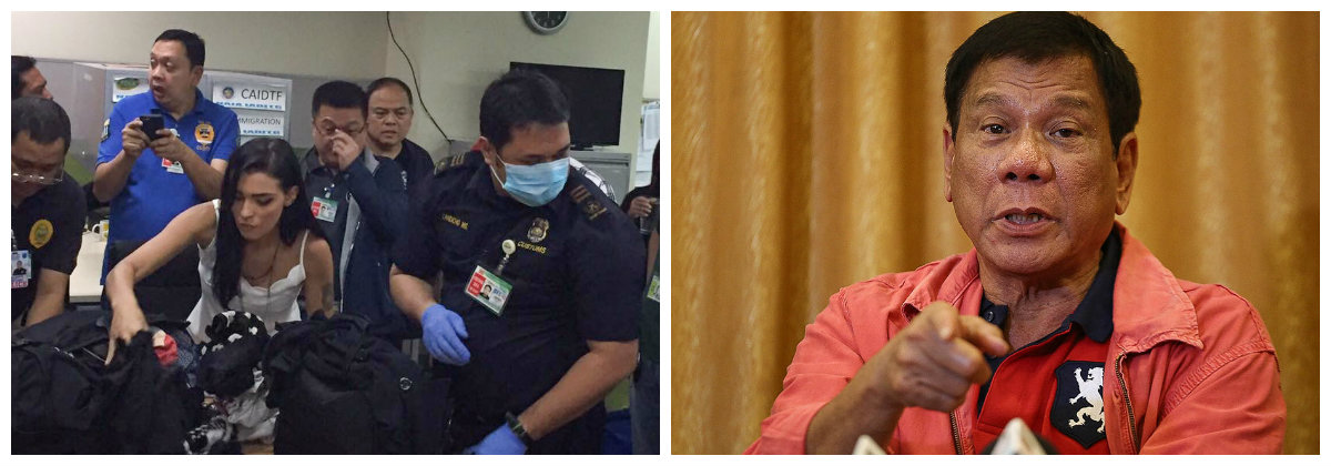 Brasileira Yasmin Fernandes Silva,presa por tráfico de drogas nas Filipinas, e presidente filipino Rodrigo Duterte .2