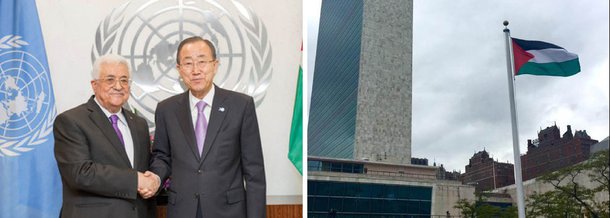 Em um momento histórico para o reconhecimento do Estado palestino, a bandeira local foi hasteada pela primeira vez na sede das Nações Unidas, em Nova York, com a presença do presidente Mahmud Abbas e do secretário-geral da ONU, Ban Ki-moon