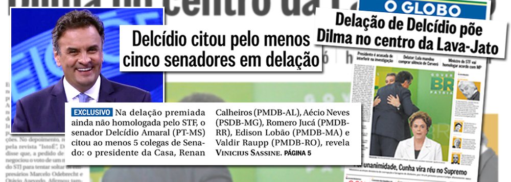 Na sexta-feira passada, quando a suposta delação do senador Delcídio Amaral voltava-se contra a presidente Dilma Rousseff, o jornal O Globo, da família Marinho, manchetava que "Delação de Delcídio põe Dilma no centro da Lava-Jato", dando corda ao senador Aécio Neves (PSDB-MG) em sua insana cruzada antidemocrática; menos de uma semana depois, quando se descobre que o senador Aécio também está na mesma suposta delação, o Globo esconde a notícia num pé de página, onde Aécio não aparece nem no título; e mais: o mesmo jornal que antes questionava a negativa de Delcídio em relação à hipotética delação hoje publica declarações de seu advogado, Antonio Figueiredo Basto, afirmando que estão sendo publicados documentos falsos; é preciso desenhar?