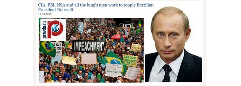 Em seu editorial, jornal Russo "Pravda" afirma que Washington age para derrubar a presidente Dilma Rousseff e manipula os protestos pelo impeachment; o jornal também conta como os norte-americanos patrocinaram e apoiaram o tucano Aécio Neves nas eleições de 2014; segundo a publicação, o motivo pelos quais os EUA querem ver Dilma fora do comando do Brasil é o desenvolvimento do BRICS e o pré-sal, tão cobiçado pelos norte-americanos