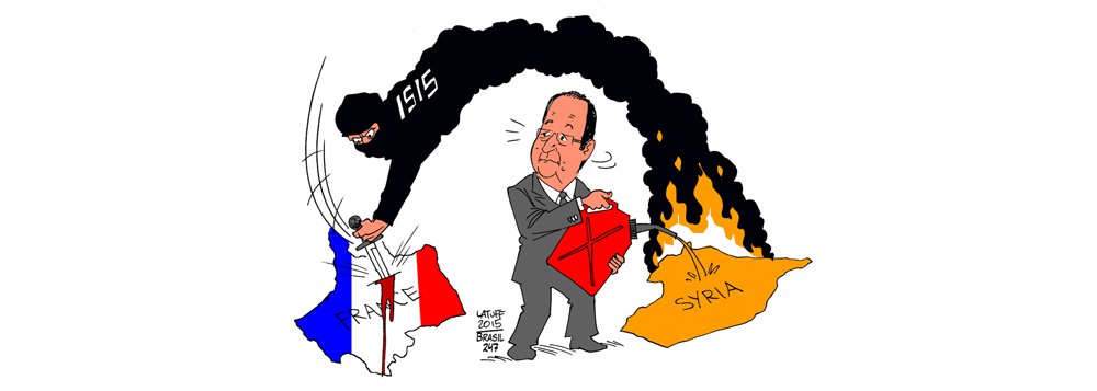 Cartunista brasileiro Carlos Latuff, um dos militantes mais conhecidos no Oriente Médio, aponta que a noite de terror em Paris, nesta sexta-feira 13, é reflexo da política externa da França, cujos aviões vêm bombardeando a Síria há mais de um ano; neste sábado, o presidente sírio, Bashar al-Assad, culpou os franceses pela expansão do terrorismo; "As políticas equivocadas dos Estados ocidentais, particularmente a França, em relação aos eventos da região (do Oriente Médio), e o apoio de um número de seus aliados aos terroristas são razões que estão por trás da expansão do terrorismo", afirmou