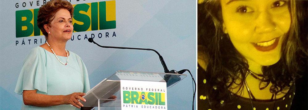 A presidenta Dilma recebeu a solidariedade da jovem Julia Dworkin, em uma semana na qual sofreu várias agressões morais nos Estados Unidos; dois jovens brasileiros, por exemplo, que moram nos EUA burlaram a segurança da presidente e chamaram-na de "vagabunda" e "terrorista"; a garota disse quer sequer imagina o que Dilma "está sentindo depois de tantas "humilhações, escárnios e críticas oportunistas"; a jovem foi categórica ao dizer "eu não sou petista", mas quis deixar claro que "não só existimos. Como resistimos e sobrevivemos"; "Você é parte da nossa história. E isso nunca ninguém vai te tirar", afirmou ela a Dilma