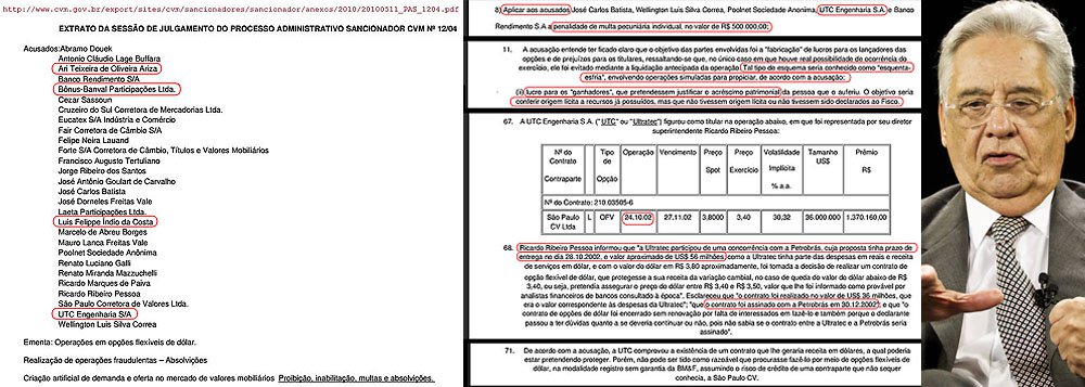 Helena Sthephanowitz, para a Rede Brasil Atual, cita o contrato assinado entre a empreiteira UTC e a Petrobras no penúltimo dia do governo FHC, dia 30 de dezembro de 2002, no valor aproximado de R$ 56 milhões; que está vinculado a um processo na Comissão de Valores Mobiliários (CVM) por suposta realização de operações fraudulentas e manipuladas com dólar em Bolsa de Valores