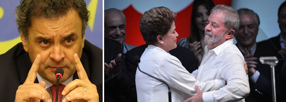 "Da mesma forma que o Lula caminha claramente para uma tentativa de descolamento [de Dilma], para tentar dar um discurso a setores do PT nas eleições municipais, nosso papel é contrário. Lula vai querer se distanciar da Dilma e nós vamos colá¬los", disse o senador tucano Aécio Neves, de olho na disputa de 2018