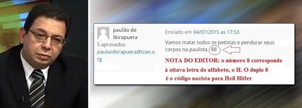 Eduardo Guimarães, do Blog da Cidadania, pretende tomar as "medidas legais" contra um usuário que publicou "14 comentários obscenos e ameaçadores" em um post de sua página; entre as ameaças, está o assassinato de petistas e a retirada do site do ar, entre outros comentários absurdamente sexistas contra a presidente Dilma
 
 
 