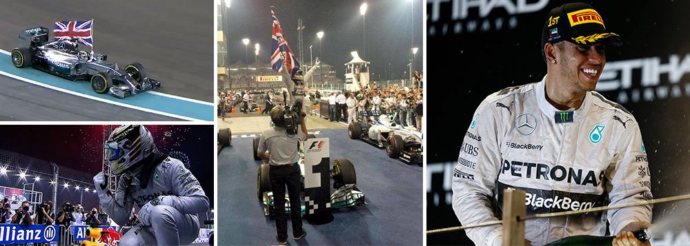 Piloto britânico tornou-se campeão do mundo de Fórmula 1 pela segunda vez ao vencer a última corrida da temporada pela Mercedes, em Abu Dhabi, nos Emirados Árabes, neste domingo; Felipe Massa foi o segundo colocado no GP, com o colega de equipe Valtteri Bottas em terceiro; na comemoração, ele imitou o ídolo Ayrton Senna ao empunha uma bandeira do Reino Unido ainda no carro