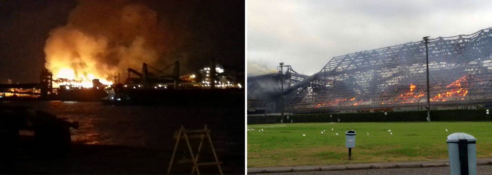 "O armazém inteiro foi queimado", informou a assessoria de imprensa da Companhia Docas do Estado de São Paulo (Codesp), sobre o armazém de número 3, no terminal de exportação de açúcar da companhia