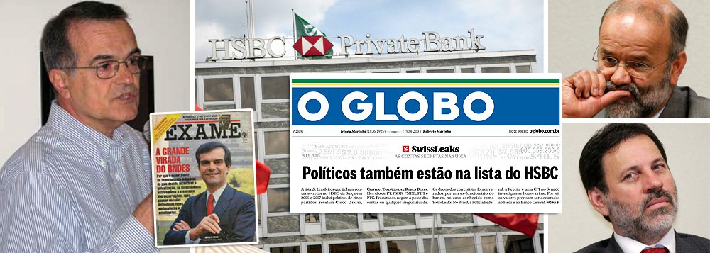 Num novo capítulo do caso Swissleaks, o jornal O Globo revelou que "políticos estão na lista do HSBC", assim, de modo superficial e genérico; o nome mais importante da lista é o do tucano Márcio Fortes, que foi o pai das privatizações, no BNDES, além de tesoureiro de FHC, de José Serra e secretário-geral do PSDB; na lista, ele aparece com US$ 2,5 milhões; se isso não bastasse, Fortes foi também o maior doador individual de campanhas tucanas; o Globo, no entanto, decidiu diluir sua participação no caso, misturando-o com prefeitos e vereadores com contas zeradas; seria esse o comportamento se, de repente, aparecessem contas de tesoureiros petistas, como Delúbio Soares e João Vaccari?