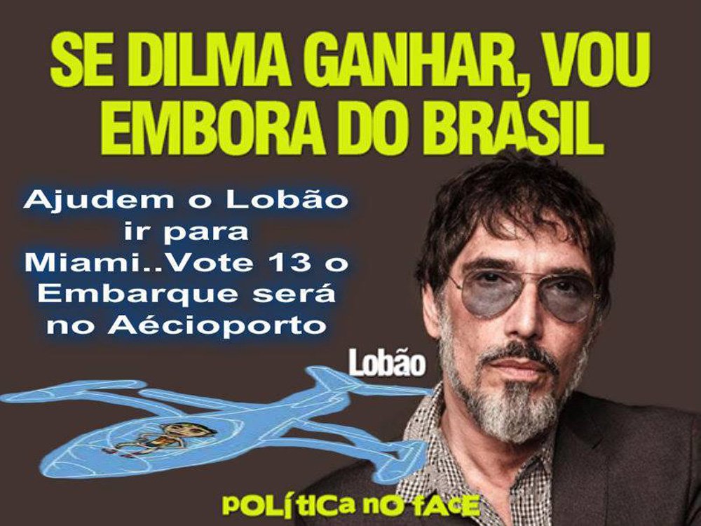 Cantor prometeu ir embora do Brasil se a presidente Dilma for reeleita no próximo domingo; nas redes sociais, internautas que defendem voto no PT organizam festa de comemoração no dia 26; "Faltam 6 dias para que Dilma seja reeleita e o Lobão se mude do Brasil como prometeu", celebrou um usuário no Twitter