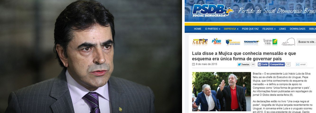 Site do partido reproduziu a notícia do jornal O Globo que diz que Lula fez uma "confissão" sobre o 'mensalão' ao ex-presidente uruguaio Pepe Mujica; escritor do livro que traz a conversa, porém, negou a associação da declaração de Lula com o escândalo; deputado Domingos Sávio (PSDB-MG) deu seu fora particular ao dizer que as declarações "comprovam o que todos já desconfiavam: que não seria possível Lula desconhecer a existência do mensalão"