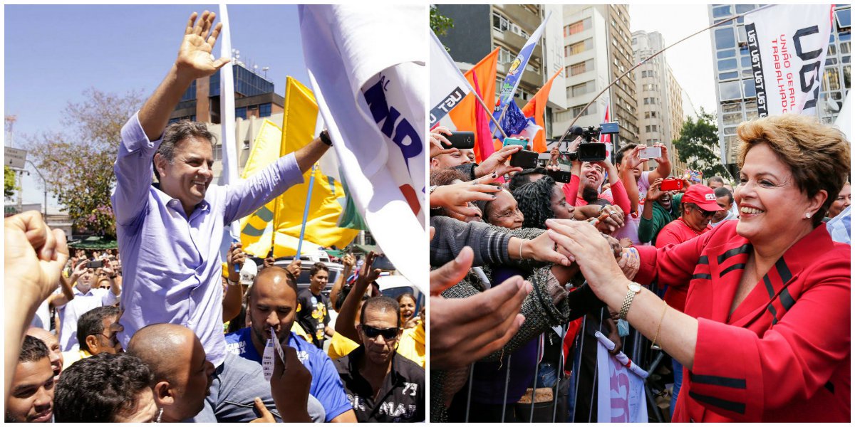 Paraná Pesquisas registra e divulga primeira pesquisa de intenção de votos para o segundo turno; Aécio Neves, do PSDB, abre oito pontos percentuais de vantagem na contagem de intenções de votos válidos (54% X 46%) sobre presidente Dilma Rousseff; na estimulada, candidato do PSDB tem 49%, contra 41% para candidata à reeleição pelo PT; Aécio também com vantagem na pesquisa espontânea; tucanos aceleram e abrem frente; petistas largam atrás; mostra foi feita em 152 municípios de 19 estados entre a segunda-feira 6 e esta quarta