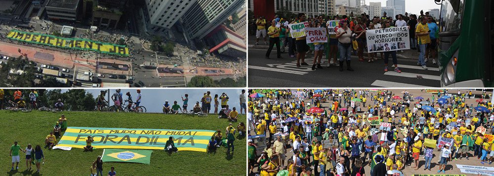 A segunda rodada de protestos contra o governo da presidente Dilma Rousseff tem impacto muito inferior ao do último 15 de março; em Belo Horizonte, por exemplo, 3 mil pessoas protestaram, contra 24 mil no evento passado; em Manaus, havia 360 manifestantes; em Brasília, volume de pessoas caiu a menos da metade; enquanto isso, a hashtag #AceitaDilmaVez lidera os trending topics do Twitter, com os assuntos mais comentados do dia no Brasil e o segundo mais comentado no mundo; expectativa, agora, diz respeito à manifestação de São Paulo, que reuniu o maior público no protesto anterior