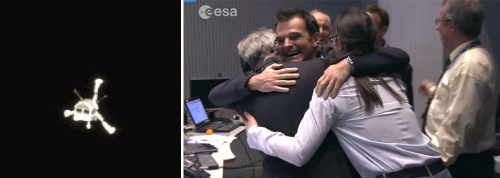 A Agência Espacial Europeia conseguiu pousar uma sonda de 100 quilos, chamada Philae, em um cometa, nesta quarta-feira, pela primeira vez na exploração do espaço e no auge de uma missão de uma década para obter amostras de remanescentes do nascimento do sistema solar da Terra
