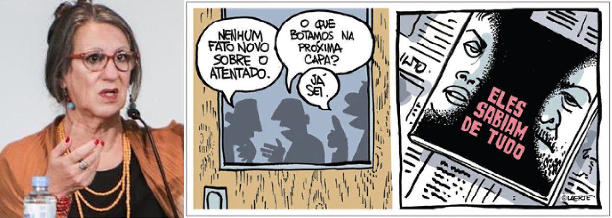 Em charge publicada na Folha nesta terça-feira 13, cartunista caçoa da revista da Editora Abril, que na próxima edição, deve acusar Lula e Dilma de saber previamente do atentado em Paris