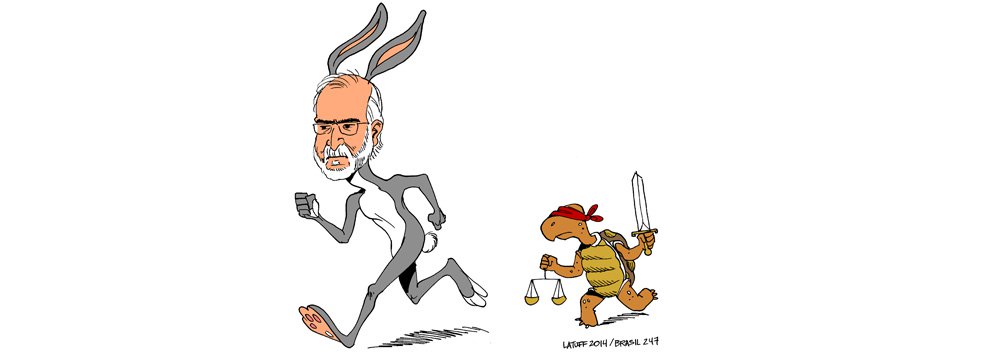 "Run, Azeredo, run!" é o tema da nova charge do cartunista; ao renunciar ontem ao mandato de deputado federal, principal réu do 'mensalão' tucano pratica manobra para escapar do julgamento do STF