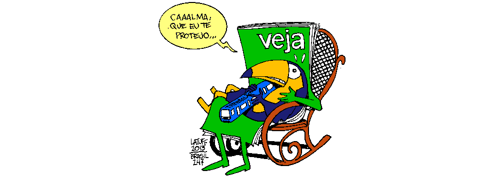 Charge do cartunista Carlos Latuff ao 247 ironiza última edição da revista, que numa reportagem sobre o caso do chamado "trensalão", não citou o nome de nenhum tucano e ainda conseguiu incluir um petista na história