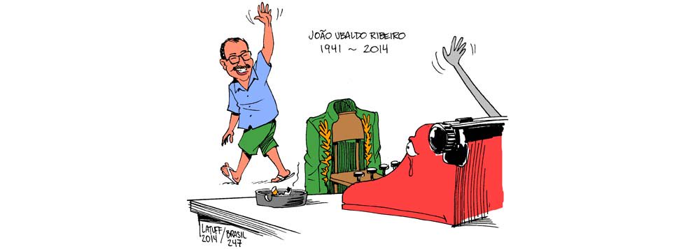 Na charge de Latuff, o adeus a João Ubaldo Ribeiro, autor de vários clássicos, como "Viva o povo brasileiro"