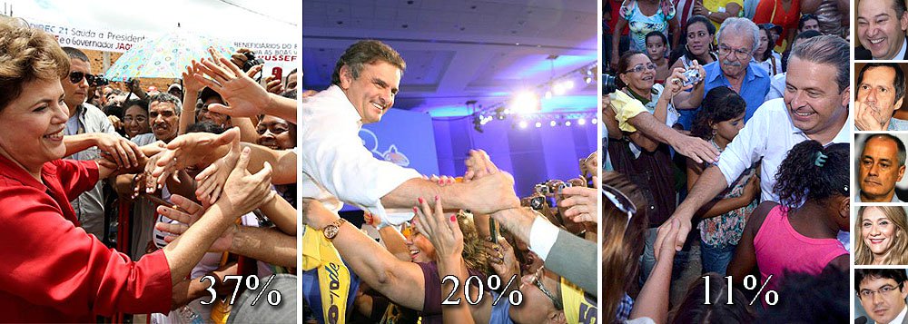 Ele seria disputado entre a presidente Dilma Rousseff, do PT, que recuou de 38% para 37%, e o senador Aécio Neves (PSDB-MG), que foi de 16% a 20%; Eduardo Campos, do PSB, subiu de 10% a 11%, enquanto Pastor Everaldo (PSC) teve 3% e Eduardo Jorge (PV), José Maria (PSTU), Denise Abreu (PTN) e Randolfe Rodrigues (Psol) conseguiram, cada um, 1%; assim, os votos da oposição somariam 38% contra 37% do governo; resultado torna disputa mais emocionante