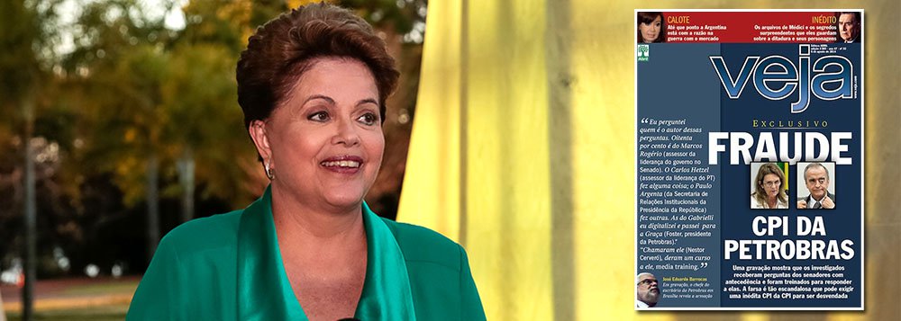 Numa rápida entrevista a jornalistas neste domingo, a presidente Dilma Rousseff condenou a criação de crises artificiais sobre a Petrobras, como fez a revista Veja, há uma semana, com a capa sobre "farsa" na CPI da Petrobras;  “Se tem uma coisa que a gente tem de preservar, porque tem sentido de Estado e sentido de nação é não misturar eleição com a maior empresa de petróleo do País. Isso não é correto, não mostra nenhuma maturidade”, disse ela; denúncia da semana passada já morre no vazio de sua própria banalidade