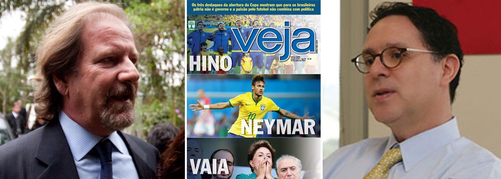 Ao tratar como "vaia" as agressões dirigidas por parte da torcida no Itaquerão à presidente Dilma Rousseff, a revista de Giancarlo Civita (esq.), dirigida por Eurípedes Alcântara (dir.), transmite ao público a seguinte mensagem: "vocês gritaram por nós"; na reportagem interna, revista afirma que "o hino cantado a capela, as vaias em Dilma e mesmo o batismo de craque de Neymar foram os grandes momentos do jogo de abertura da Copa de 2014 no Brasil"; os barras bravas da mídia estão a postos para a campanha eleitoral