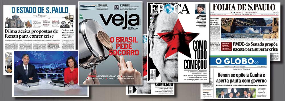 Faturamento com anúncios em TVs abertas, jornais, revistas e rádios somados caiu 8,5% no primeiro semestre deste ano em relação ao mesmo período de 2014; números são da pesquisa de mercado sobre investimentos publicitários do Ibope Media; o meio mais atingido foi o de revistas, com queda de 20,9%; dados são destacados por Helena Sthephanowitz, na Rede Brasil Atual, que avalia que os veículos tradicionais "perderam fatias do mercado publicitário para o meio internet e para mídias mais segmentadas"; ela aponta, porém, um "erro estratégico": "apostar no 'quanto pior, melhor' foi um tiro no pé"; "Os números demonstram que a crise na mídia tradicional é muito maior do que a crise na economia brasileira como um todo. É como se o PIB da velha mídia encolhesse 8,5%", afirma