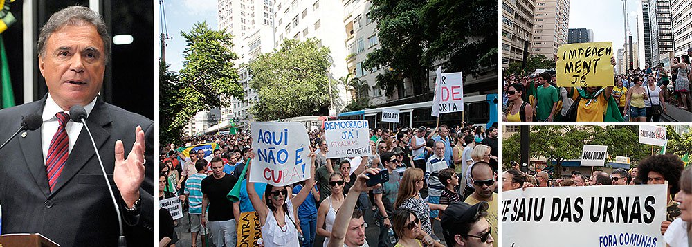 “O que vimos na rua foi esse sentimento de inconformismo, por isso o pedido de impeachment. Mas essa coisa militar foi plantada. Fica para mim a suspeição de que foi algo encomendado. Algo como aconteceu nas manifestações de junho do ano passado, com infiltrações que descaracterizaram o movimento”, disse o senador Álvaro Dias sobre o ato contra a reeleição de Dilma Rousseff realizado no sábado em SP