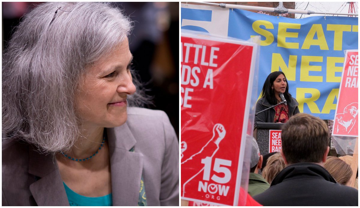 Presidenciáveis como Jill Stein, candidata pelo Partido Verde norte-americano, buscam convencer eleitores com novas propostas e mudar sistema que privilegia democratas e republicanos, que se revezam na Casa Branca desde 1854; à direita, a vereadora Kshama Sawant, do partido Alternativa Socialista, foi a primeira socialista independente eleita em uma cidade grande norte-americana após muitas décadas, e a primeira a ocupar um cargo na Câmara Municipal de Seattle há mais de um século