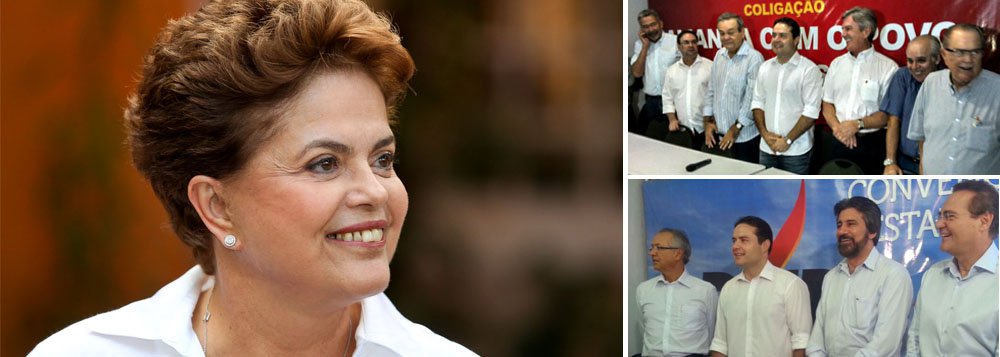 Após as convenções que confirmaram as candidaturas dos peemedebistas Renan Filho ao governo e Luciano Barbosa como vice, o senador Fernando Collor (PTB), candidato à reeleição, defendeu a presidente Dilma Rousseff (PT) de críticas que são feitas à gestão dela e citou uma moção de repúdio, registrada em ata, durante a convenção do PTB; senador Renan Calheiros (PMDB) apoiou às declarações de Collor e falou sobre a importância do governo federal para Alagoas