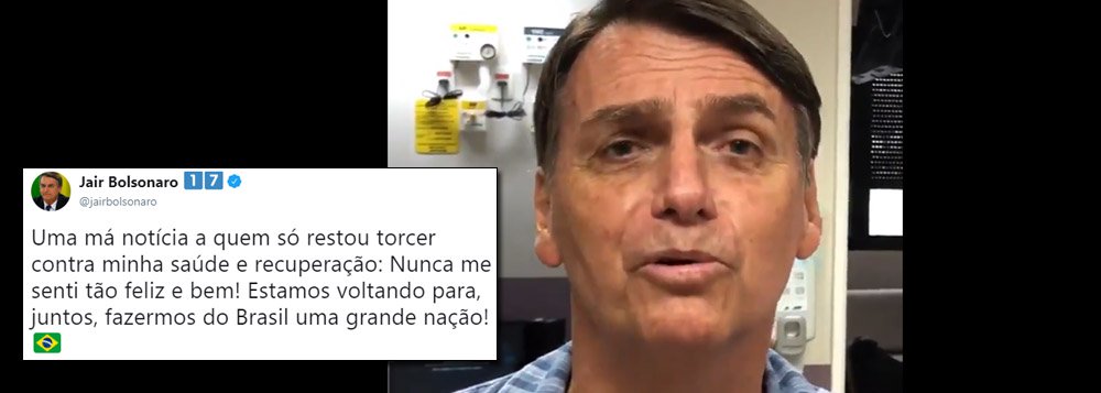 Em vídeo, Bolsonaro diz esperar alta hospitalar antes do 1º turno