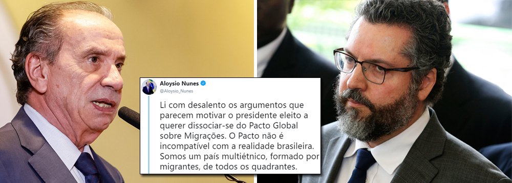 Aloysio Nunes contesta chanceler de Bolsonaro em polêmica sobre migrações