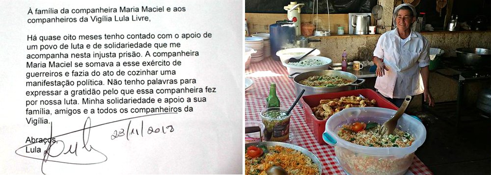 Em carta, Lula agradece cozinheira da Vigília que faleceu