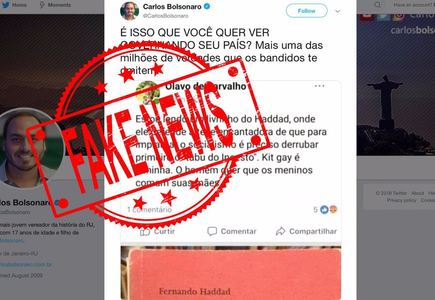 Filho de Bolsonaro repercute notícia falsa sobre Haddad e incesto