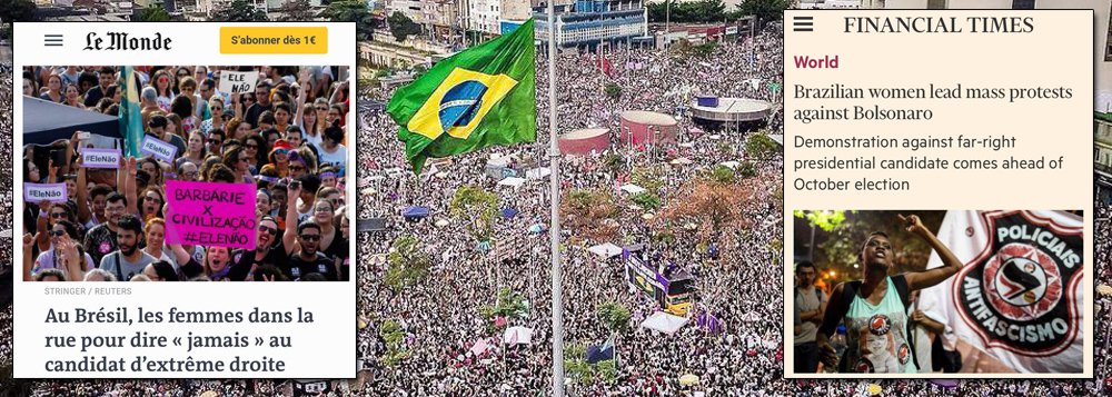 Manifestação #EleNão ganha manchetes no mundo inteiro