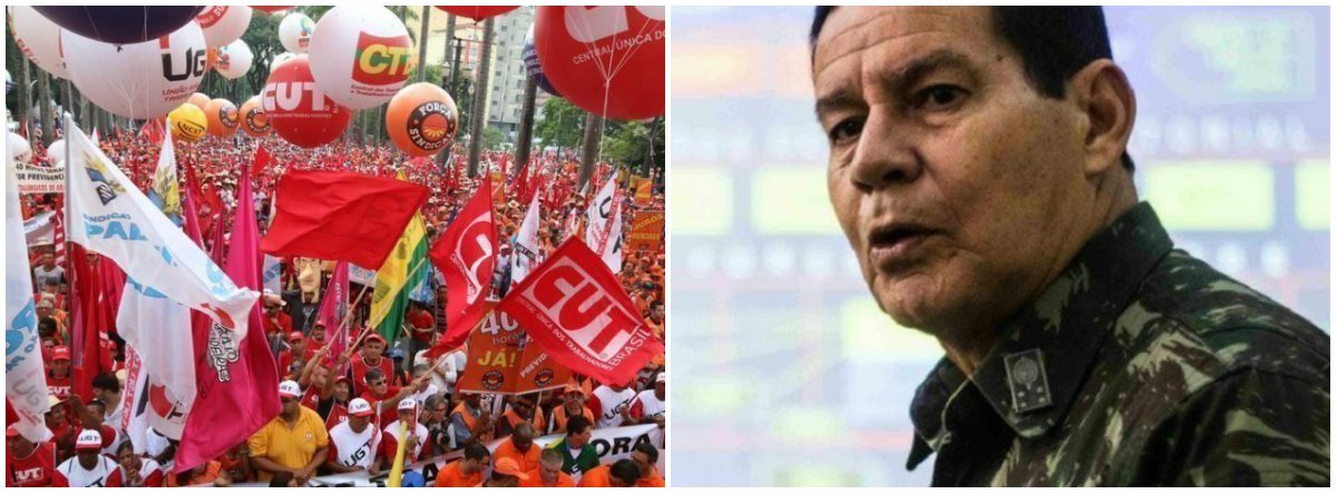 Centrais sindicais: declaração de Mourão sobre o 13º é descabida e ofensiva