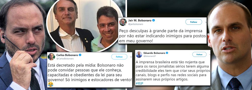 Clã Bolsonaro se revolta com reação da mídia à nomeação de amigo pelo pai