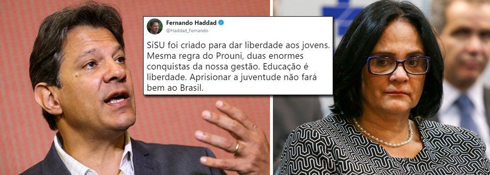 Haddad rebate Damares: aprisionar a juventude não fará bem ao Brasil