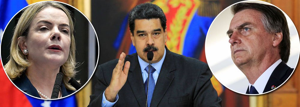 Gleisi vai à posse de Maduro, enquanto Bolsonaro apoia golpe de estado no país